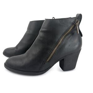 JC Ankle Bootie Womens 8.5 Black Faux Leather Side Zip Chunky‎ Heel Moto Boho